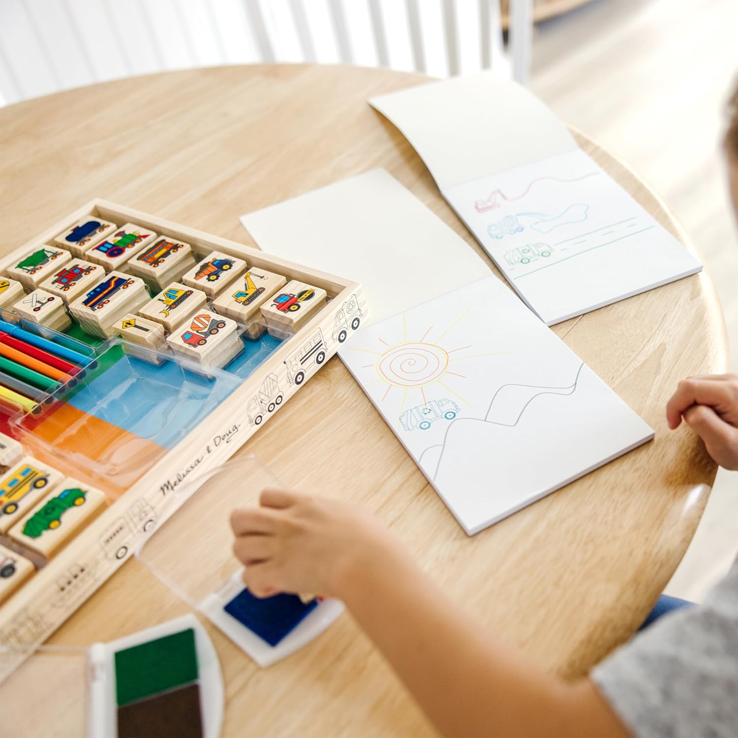 imageMelissa ampamp Doug Deluxe Wooden Stamp and Coloring Set  Fairy Tale 30 Stamps 6 Markers 2 Durable 2Color Pads  Fairy TaleThemed Stamps For Kids Activity SetVehicles