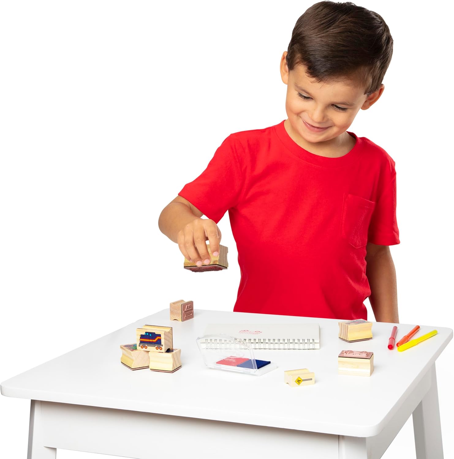 imageMelissa ampamp Doug Deluxe Wooden Stamp and Coloring Set  Fairy Tale 30 Stamps 6 Markers 2 Durable 2Color Pads  Fairy TaleThemed Stamps For Kids Activity SetVehicles