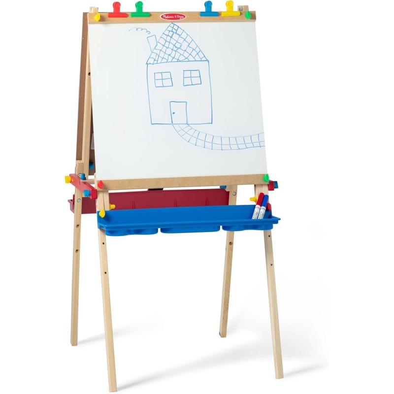 imageMelissa ampamp Doug Deluxe Standing Art Easel  DryErase Board Chalkboard Paper Roller  FSC Certified 27quotD x 26quotW x 47quotHFrustrationFree Packaging