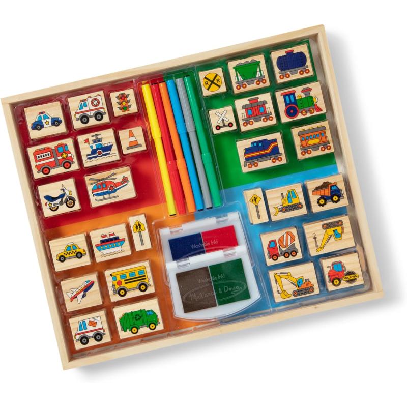 imageMelissa ampamp Doug Deluxe Wooden Stamp and Coloring Set  Fairy Tale 30 Stamps 6 Markers 2 Durable 2Color Pads  Fairy TaleThemed Stamps For Kids Activity SetVehicles
