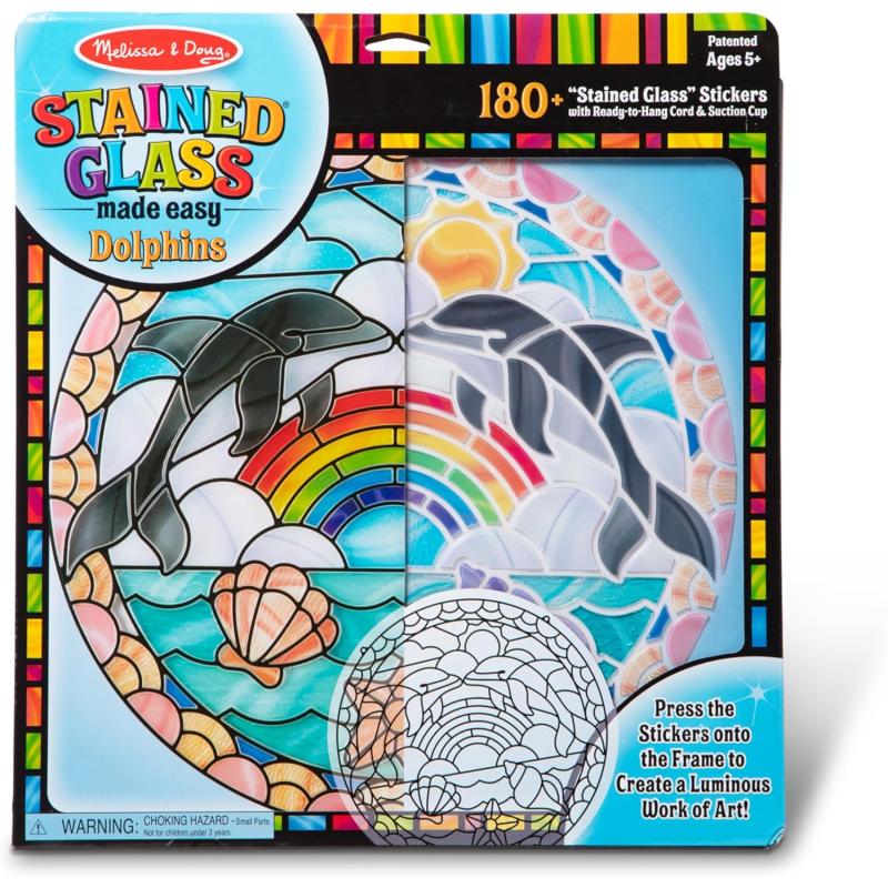 imageMelissa ampamp Doug Stained Glass Made Easy Craft Kit Dolphins  180 Stickers  Ocean Animals Crafts For Kids Ages 5