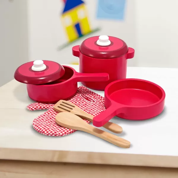 imageMelissa ampamp Doug Deluxe Wooden Kitchen Accessory Set  Pots ampamp Pans 8 pcs  Green  H 12 x W 12 x D 5