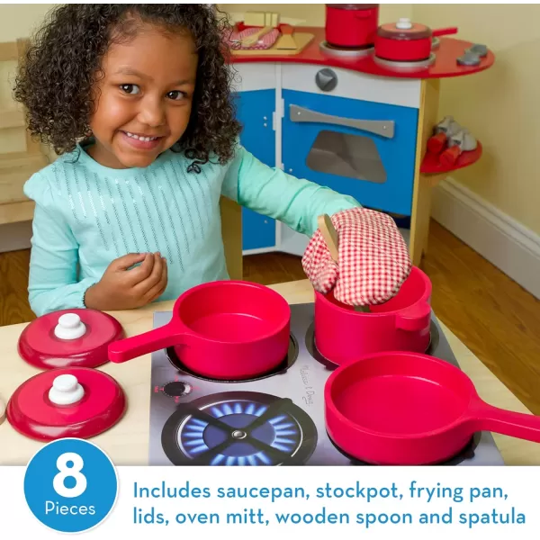 imageMelissa ampamp Doug Deluxe Wooden Kitchen Accessory Set  Pots ampamp Pans 8 pcs  Green  H 12 x W 12 x D 5