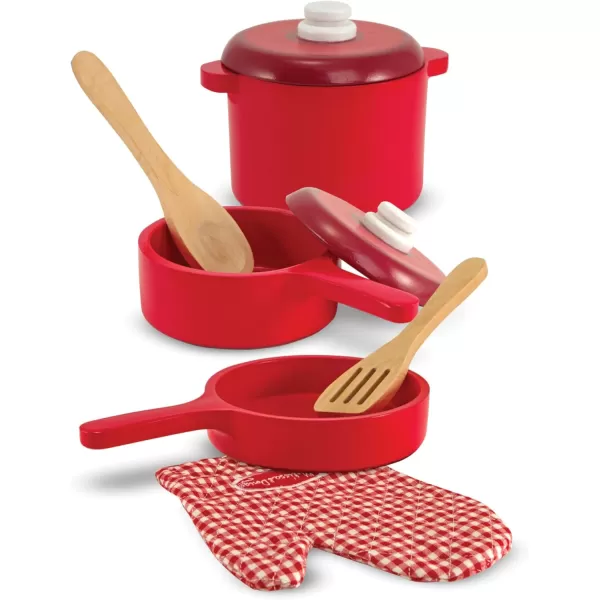 imageMelissa ampamp Doug Deluxe Wooden Kitchen Accessory Set  Pots ampamp Pans 8 pcs  Green  H 12 x W 12 x D 5