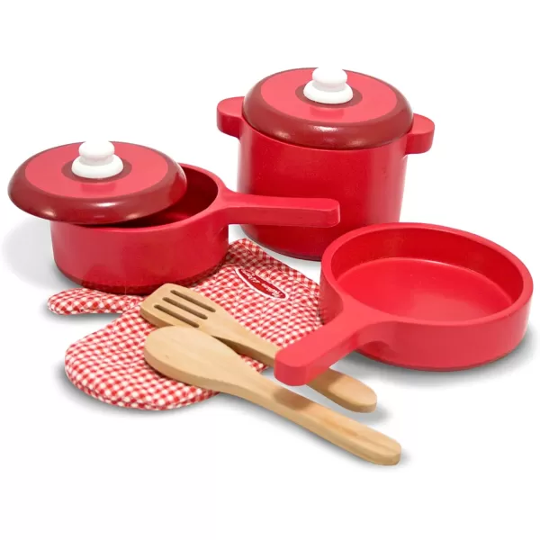imageMelissa ampamp Doug Deluxe Wooden Kitchen Accessory Set  Pots ampamp Pans 8 pcs  Green  H 12 x W 12 x D 5