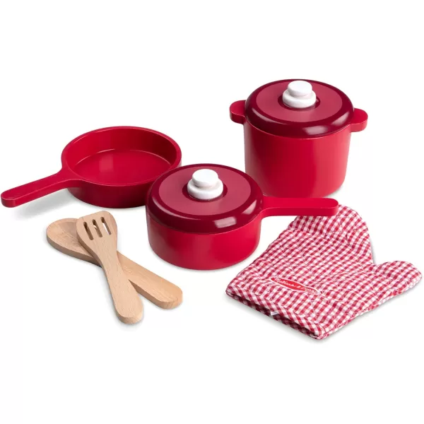 imageMelissa ampamp Doug Deluxe Wooden Kitchen Accessory Set  Pots ampamp Pans 8 pcs  Green  H 12 x W 12 x D 5