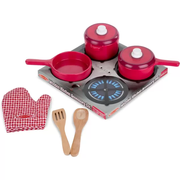 imageMelissa ampamp Doug Deluxe Wooden Kitchen Accessory Set  Pots ampamp Pans 8 pcs  Green  H 12 x W 12 x D 5