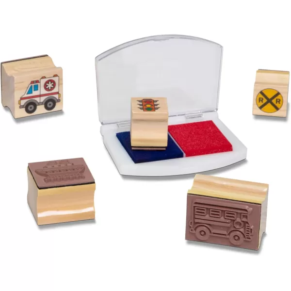 imageMelissa ampamp Doug Deluxe Wooden Stamp and Coloring Set  Fairy Tale 30 Stamps 6 Markers 2 Durable 2Color Pads  Fairy TaleThemed Stamps For Kids Activity SetVehicles