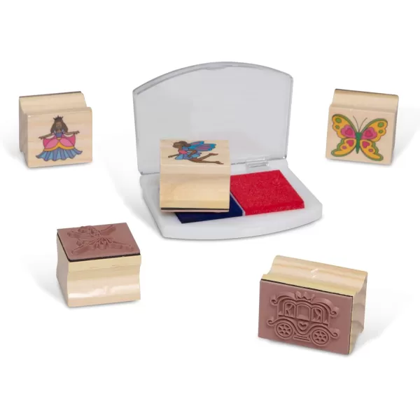imageMelissa ampamp Doug Deluxe Wooden Stamp and Coloring Set  Fairy Tale 30 Stamps 6 Markers 2 Durable 2Color Pads  Fairy TaleThemed Stamps For Kids Activity SetFairy Tale