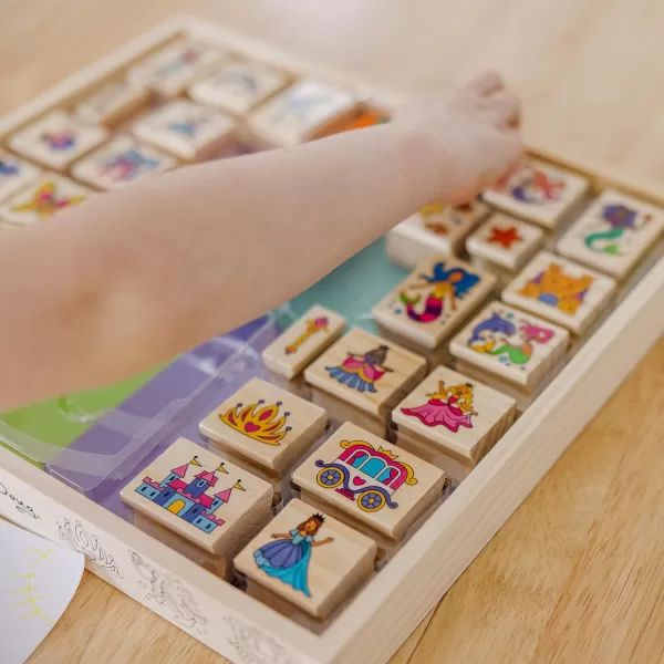 imageMelissa ampamp Doug Deluxe Wooden Stamp and Coloring Set  Fairy Tale 30 Stamps 6 Markers 2 Durable 2Color Pads  Fairy TaleThemed Stamps For Kids Activity SetFairy Tale