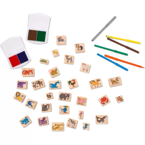 imageMelissa ampamp Doug Deluxe Wooden Stamp and Coloring Set  Fairy Tale 30 Stamps 6 Markers 2 Durable 2Color Pads  Fairy TaleThemed Stamps For Kids Activity SetDeluxe Wooden Stamp Set  Animals