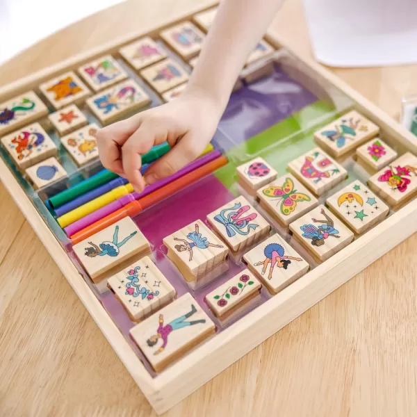 imageMelissa ampamp Doug Deluxe Wooden Stamp and Coloring Set  Fairy Tale 30 Stamps 6 Markers 2 Durable 2Color Pads  Fairy TaleThemed Stamps For Kids Activity SetFairy Tale