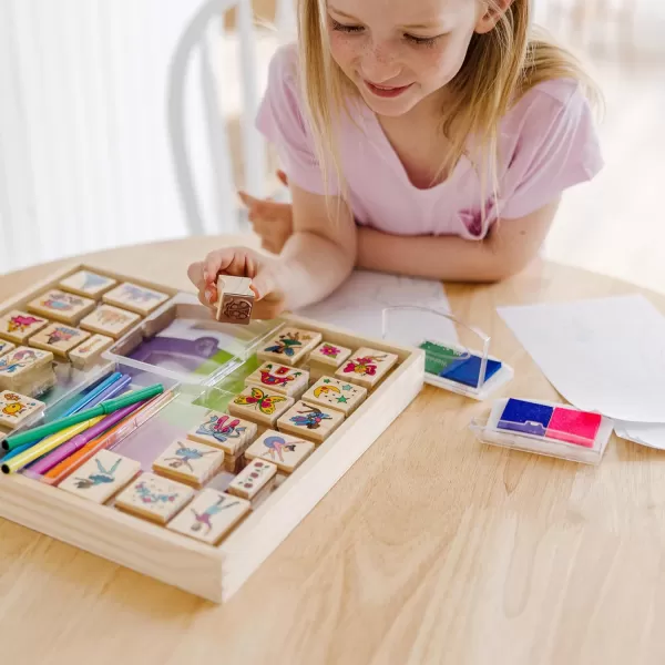 imageMelissa ampamp Doug Deluxe Wooden Stamp and Coloring Set  Fairy Tale 30 Stamps 6 Markers 2 Durable 2Color Pads  Fairy TaleThemed Stamps For Kids Activity SetFairy Tale