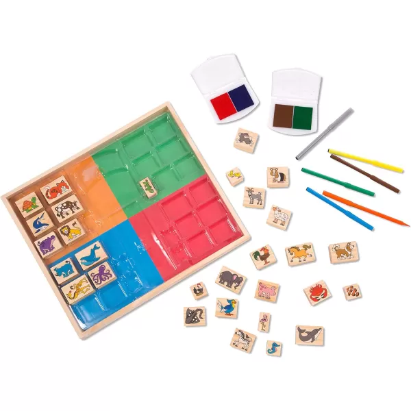imageMelissa ampamp Doug Deluxe Wooden Stamp and Coloring Set  Fairy Tale 30 Stamps 6 Markers 2 Durable 2Color Pads  Fairy TaleThemed Stamps For Kids Activity SetDeluxe Wooden Stamp Set  Animals