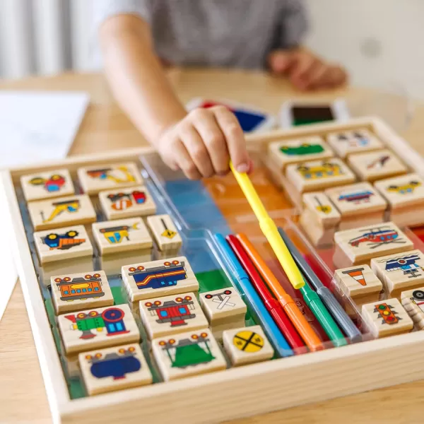 imageMelissa ampamp Doug Deluxe Wooden Stamp and Coloring Set  Fairy Tale 30 Stamps 6 Markers 2 Durable 2Color Pads  Fairy TaleThemed Stamps For Kids Activity SetVehicles