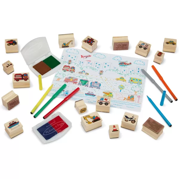 imageMelissa ampamp Doug Deluxe Wooden Stamp and Coloring Set  Fairy Tale 30 Stamps 6 Markers 2 Durable 2Color Pads  Fairy TaleThemed Stamps For Kids Activity SetVehicles
