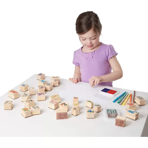 imageMelissa ampamp Doug Deluxe Wooden Stamp and Coloring Set  Fairy Tale 30 Stamps 6 Markers 2 Durable 2Color Pads  Fairy TaleThemed Stamps For Kids Activity SetDeluxe Wooden Stamp Set  Animals
