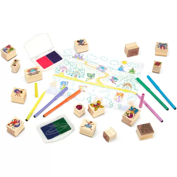 imageMelissa ampamp Doug Deluxe Wooden Stamp and Coloring Set  Fairy Tale 30 Stamps 6 Markers 2 Durable 2Color Pads  Fairy TaleThemed Stamps For Kids Activity SetFairy Tale