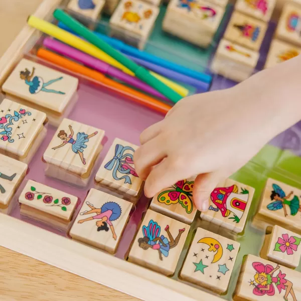 imageMelissa ampamp Doug Deluxe Wooden Stamp and Coloring Set  Fairy Tale 30 Stamps 6 Markers 2 Durable 2Color Pads  Fairy TaleThemed Stamps For Kids Activity SetFairy Tale