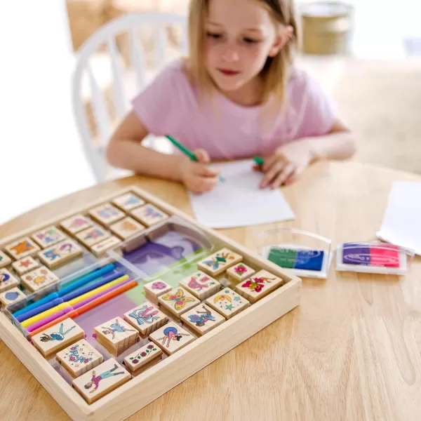 imageMelissa ampamp Doug Deluxe Wooden Stamp and Coloring Set  Fairy Tale 30 Stamps 6 Markers 2 Durable 2Color Pads  Fairy TaleThemed Stamps For Kids Activity SetFairy Tale