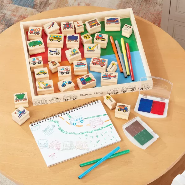 imageMelissa ampamp Doug Deluxe Wooden Stamp and Coloring Set  Fairy Tale 30 Stamps 6 Markers 2 Durable 2Color Pads  Fairy TaleThemed Stamps For Kids Activity SetVehicles