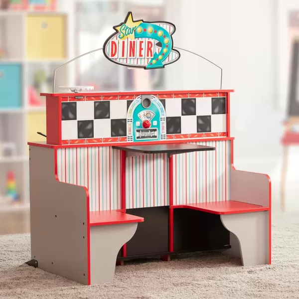 imageMelissa ampamp Doug DoubleSided Wooden Star Diner Restaurant Play SpaceRedRed