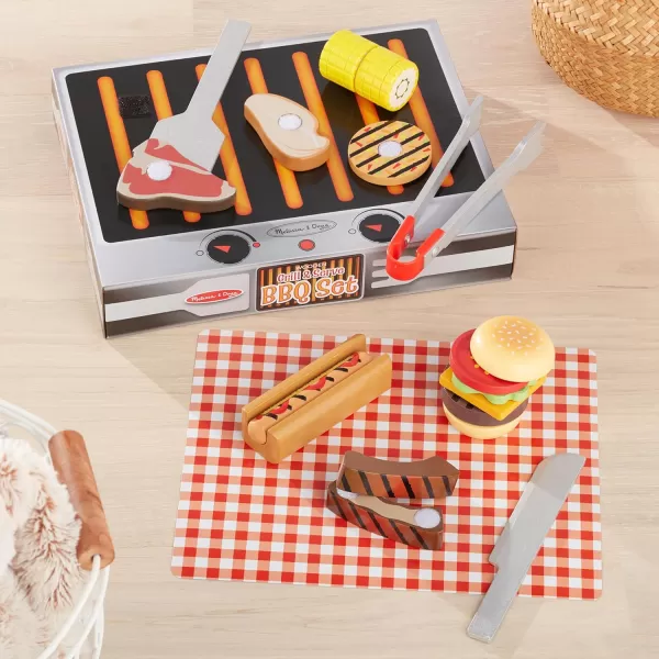 imageMelissa ampamp Doug Grill and Serve BBQ Set 20 pcs  Wooden Play Food and Accessories