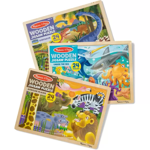 imageMelissa ampamp Doug Jigsaw Puzzle Bundle DinosaurSafari and Ocean  Animal Puzzles Wooden Jigsaw Puzzles For Kids Ages 3Dinosaur Safari and Ocean