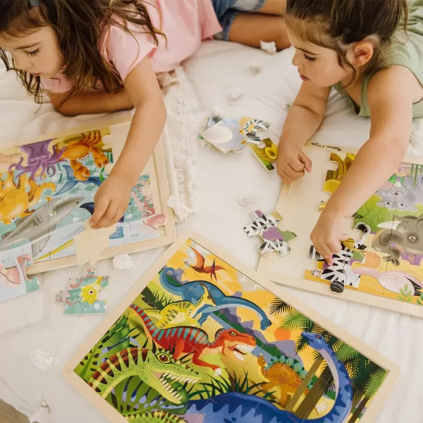 imageMelissa ampamp Doug Jigsaw Puzzle Bundle DinosaurSafari and Ocean  Animal Puzzles Wooden Jigsaw Puzzles For Kids Ages 3Dinosaur Safari and Ocean