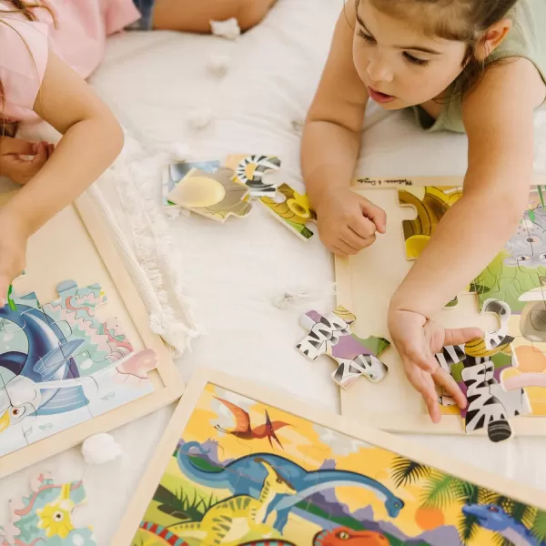 imageMelissa ampamp Doug Jigsaw Puzzle Bundle DinosaurSafari and Ocean  Animal Puzzles Wooden Jigsaw Puzzles For Kids Ages 3Dinosaur Safari and Ocean