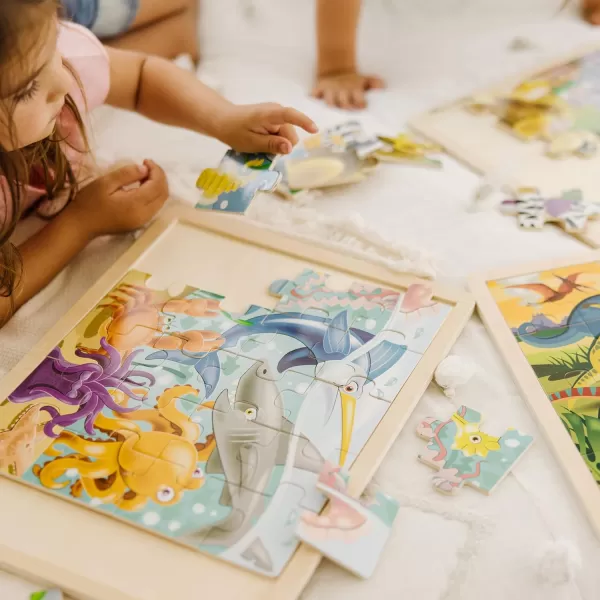 imageMelissa ampamp Doug Jigsaw Puzzle Bundle DinosaurSafari and Ocean  Animal Puzzles Wooden Jigsaw Puzzles For Kids Ages 3Dinosaur Safari and Ocean