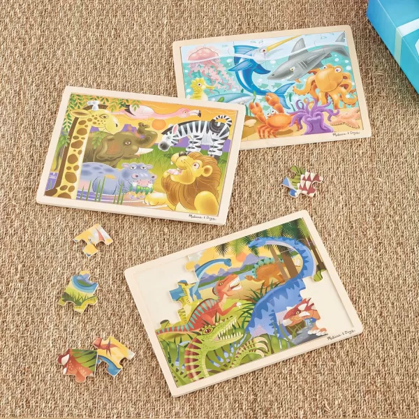 imageMelissa ampamp Doug Jigsaw Puzzle Bundle DinosaurSafari and Ocean  Animal Puzzles Wooden Jigsaw Puzzles For Kids Ages 3Dinosaur Safari and Ocean