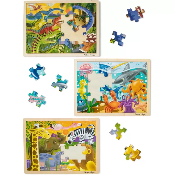 imageMelissa ampamp Doug Jigsaw Puzzle Bundle DinosaurSafari and Ocean  Animal Puzzles Wooden Jigsaw Puzzles For Kids Ages 3Dinosaur Safari and Ocean