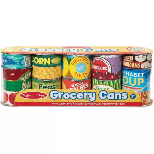 imageMelissa ampamp Doug Lets Play House Grocery Cans Play Food Kitchen Accessory 3 years 10 Stackable Cans With Removable Lids