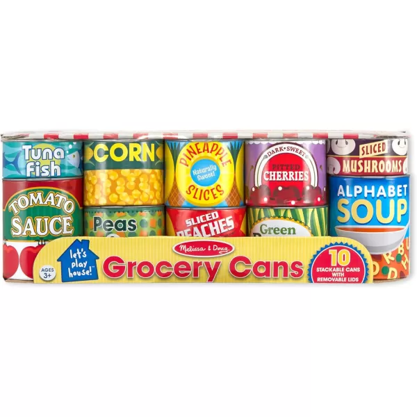 imageMelissa ampamp Doug Lets Play House Grocery Cans Play Food Kitchen Accessory 3 years 10 Stackable Cans With Removable Lids
