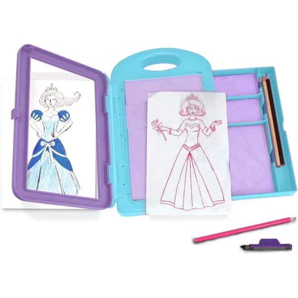 imageMelissa ampamp Doug Princess Design Activity Kit  9 DoubleSided Plates 4 Colored Pencils Rubbing CrayonPrincess Design
