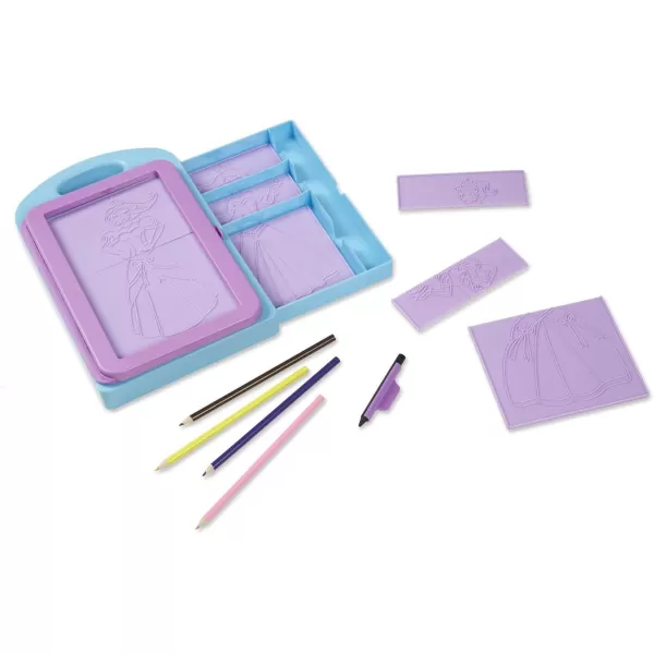 imageMelissa ampamp Doug Princess Design Activity Kit  9 DoubleSided Plates 4 Colored Pencils Rubbing CrayonPrincess Design