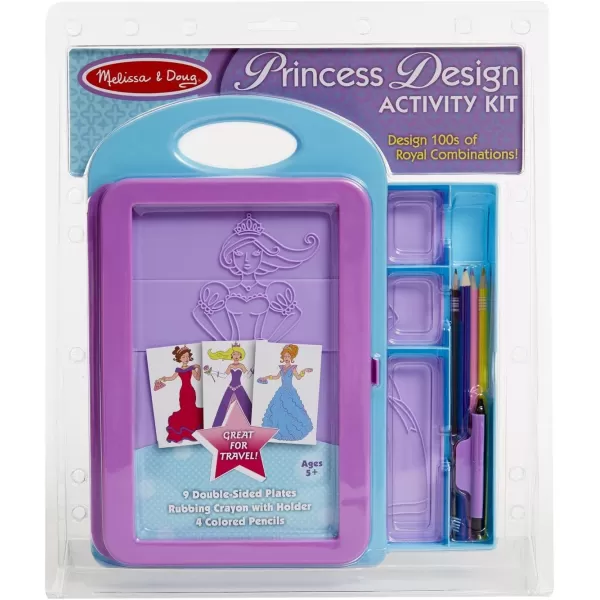 imageMelissa ampamp Doug Princess Design Activity Kit  9 DoubleSided Plates 4 Colored Pencils Rubbing CrayonPrincess Design