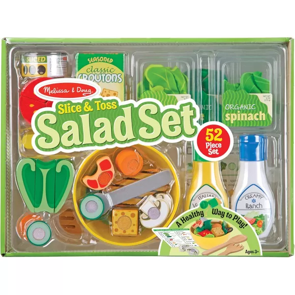 imageMelissa ampamp Doug Slice and Toss Salad Play Set  52 Wooden and Felt Pieces  Green  Pretend Food Kitchen Accessories For Kids Ages 3