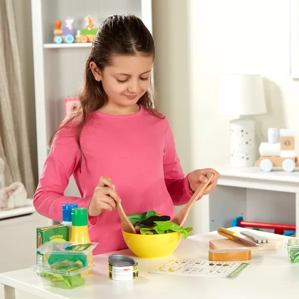 imageMelissa ampamp Doug Slice and Toss Salad Play Set  52 Wooden and Felt Pieces  Green  Pretend Food Kitchen Accessories For Kids Ages 3
