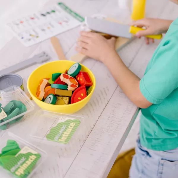 imageMelissa ampamp Doug Slice and Toss Salad Play Set  52 Wooden and Felt Pieces  Green  Pretend Food Kitchen Accessories For Kids Ages 3