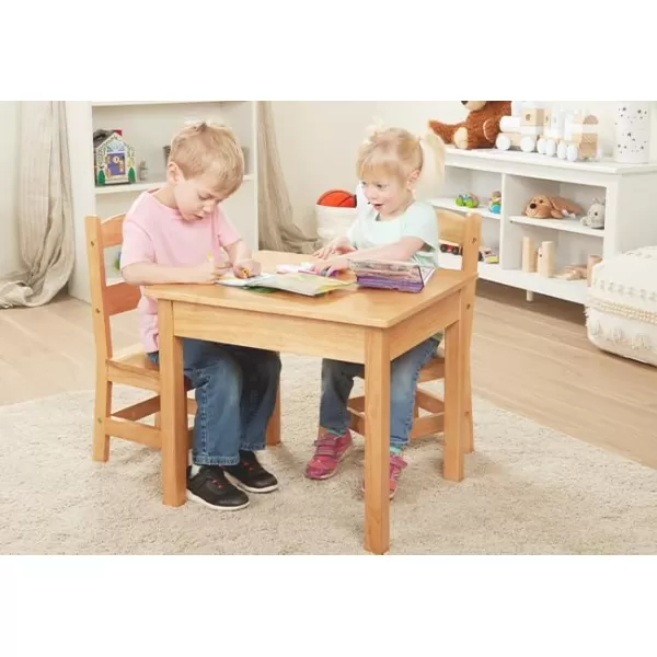 imageMelissa ampamp Doug Solid Wood Table and 2 Chairs Set  Light Finish Furniture for PlayroomBlonde