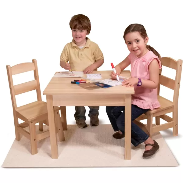 imageMelissa ampamp Doug Solid Wood Table and 2 Chairs Set  Light Finish Furniture for PlayroomBlonde