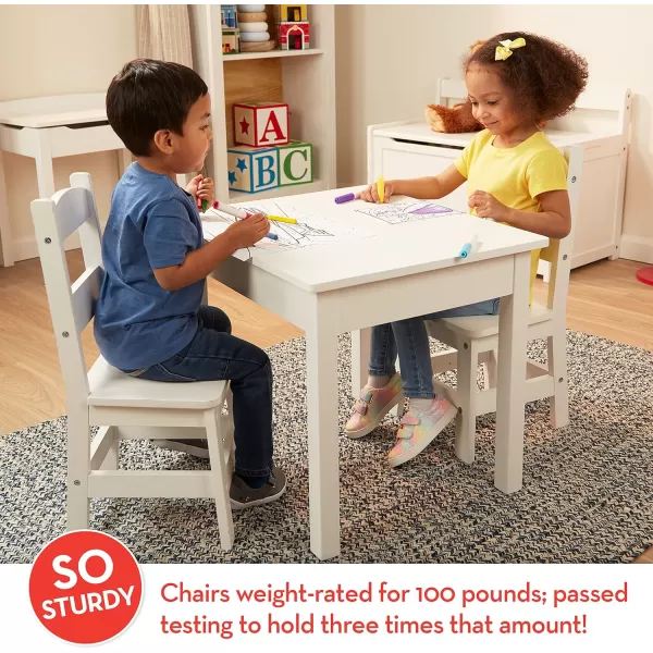 imageMelissa ampamp Doug Solid Wood Table and 2 Chairs Set  Light Finish Furniture for PlayroomWhite