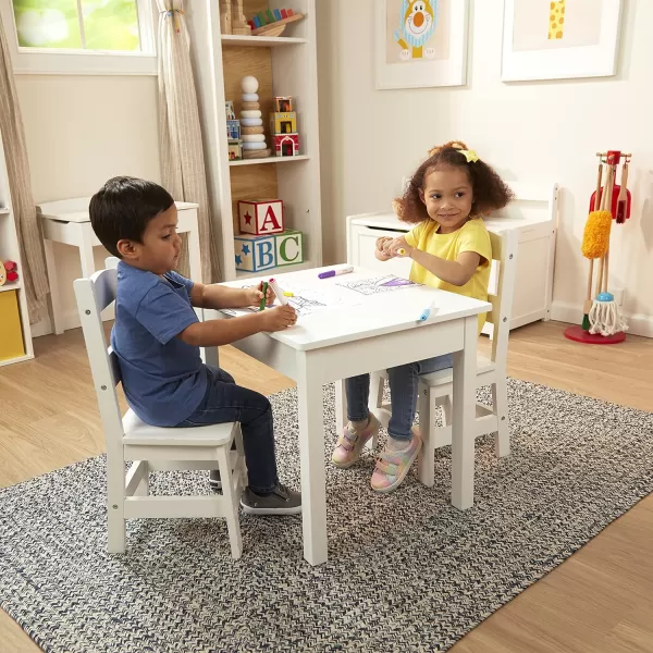 imageMelissa ampamp Doug Solid Wood Table and 2 Chairs Set  Light Finish Furniture for PlayroomWhite