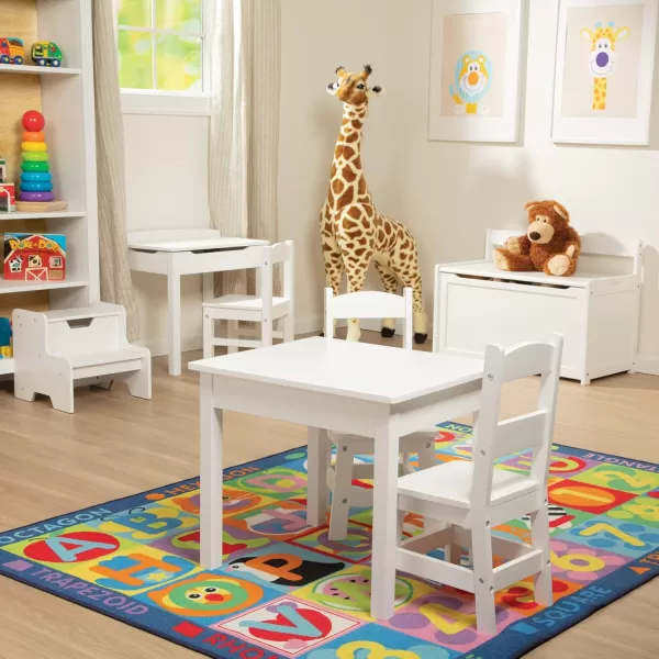 imageMelissa ampamp Doug Solid Wood Table and 2 Chairs Set  Light Finish Furniture for PlayroomWhite