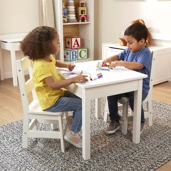 imageMelissa ampamp Doug Solid Wood Table and 2 Chairs Set  Light Finish Furniture for PlayroomWhite