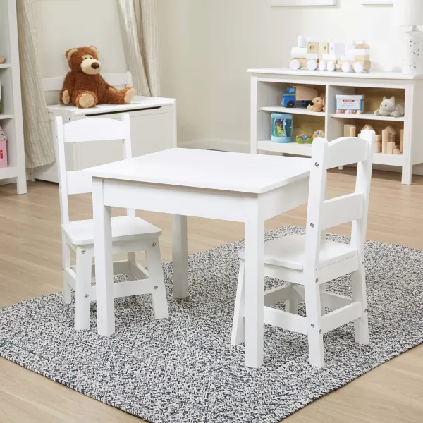 imageMelissa ampamp Doug Solid Wood Table and 2 Chairs Set  Light Finish Furniture for PlayroomWhite