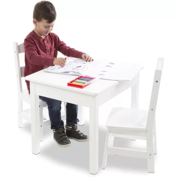 imageMelissa ampamp Doug Solid Wood Table and 2 Chairs Set  Light Finish Furniture for PlayroomWhite