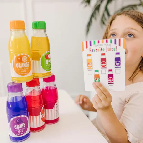 imageMelissa ampamp Doug Tip ampamp Sip Toy Juice Bottles and Activity Card 6 Pcs Pretend Play Food Set Play Kitchen Food For Ages 3Juice Bottles